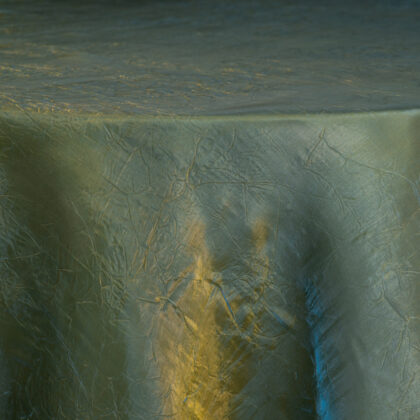 Blue Iridescent Crushed Organza with Olive Moss Green Satin Underlay Tablecloth