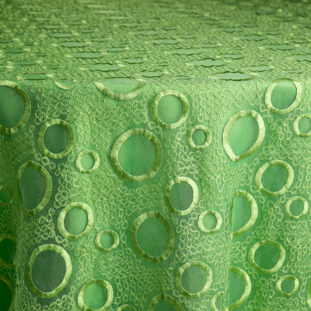 Lime Green Circles Sheer with Lime Green Capri Underlay Tablecloth