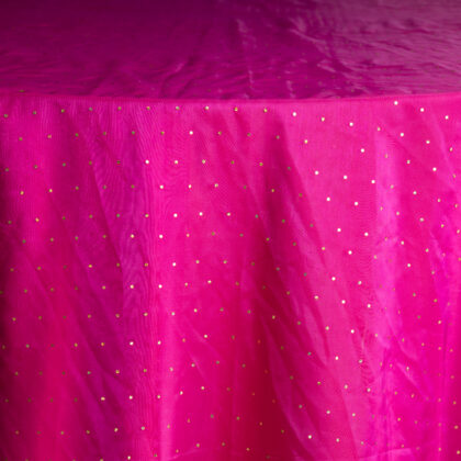 Fuchsia Organza with Gold Dots Tablecloth