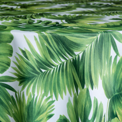 Green & White Monsterra Banana Satin Tablecloth