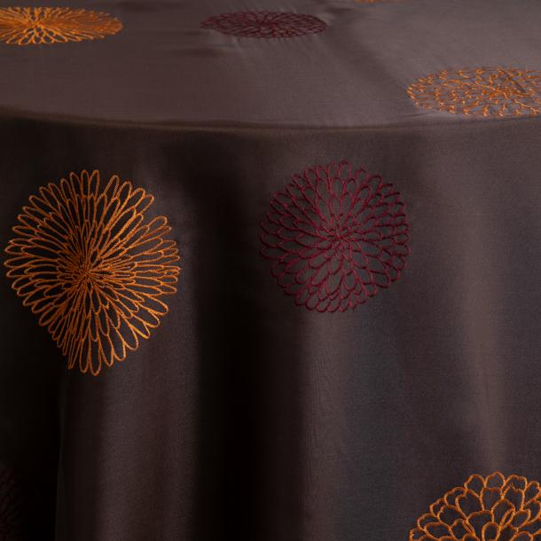 Organza Brown with Orange Burgundy Flowers Tablecloth