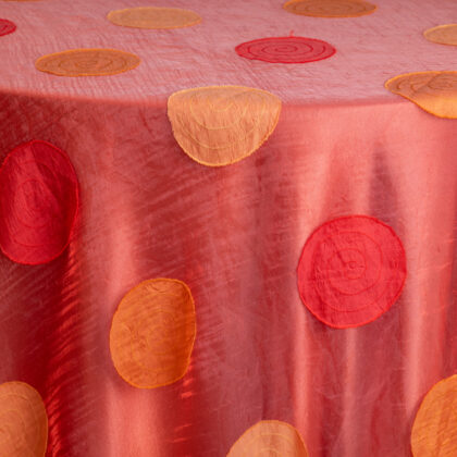 Coral & Orange Circles Iridescent Organza with Spice Crepe Back Satin Underlay